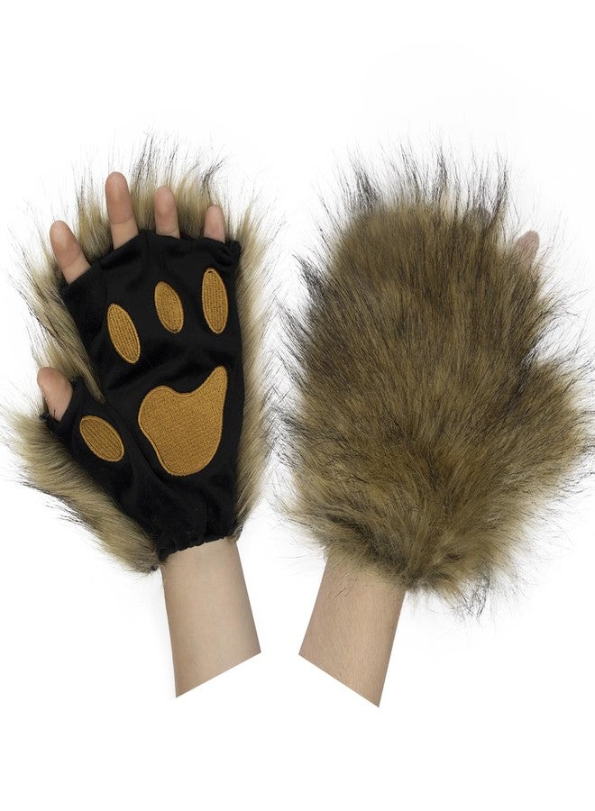 HAOAN Wolf Paw Gloves Faux Fur Cat Fingerless Mittens Winter Warm Cosplay Halloween Fancy Party Costume Accessories - Image 3